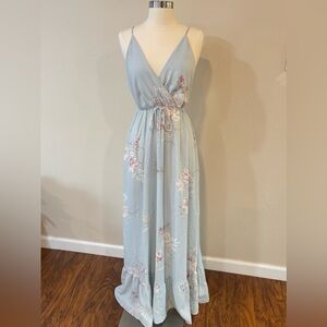 Lulu's Light Blue Floral Maxi Dress